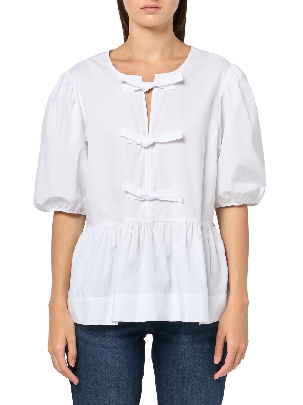Nautica White Bow-Tie Peplum Blouse - Women's Top